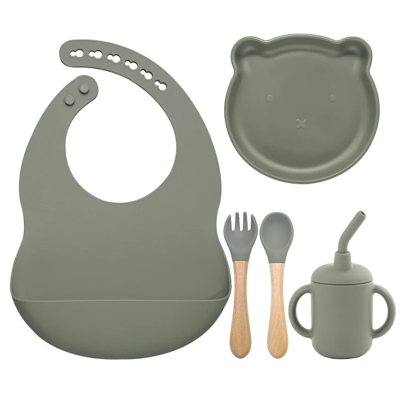 Cadeau de naissance : Set Repas Bébé Ours en Silicone et Bambou