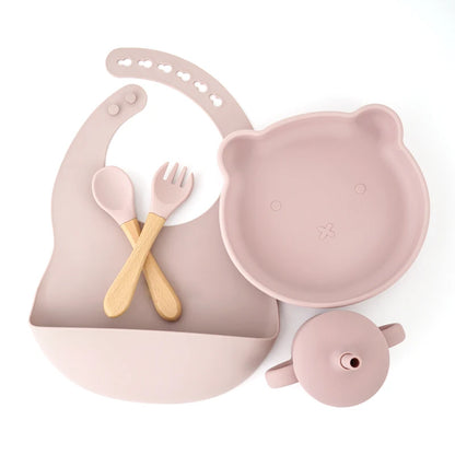 Set Repas Bébé Ours en Silicone et Bambou