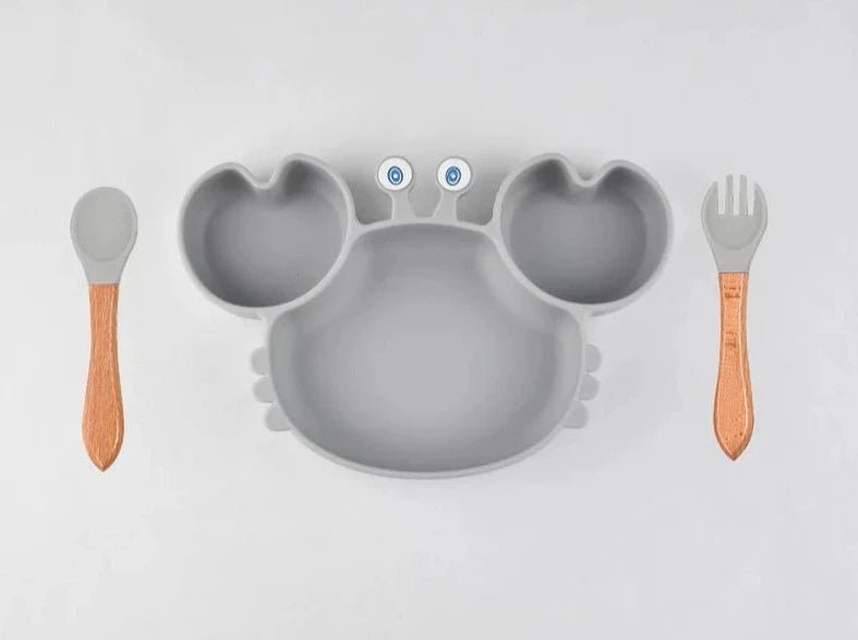 Set de Repas personnalisé Assiette et couverts en forme de Crabe - Gris- Le monde des pitchounes