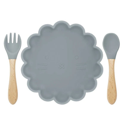 Set Assiette et Couverts Bébé - Bleu-gris- Le monde des pitchounes