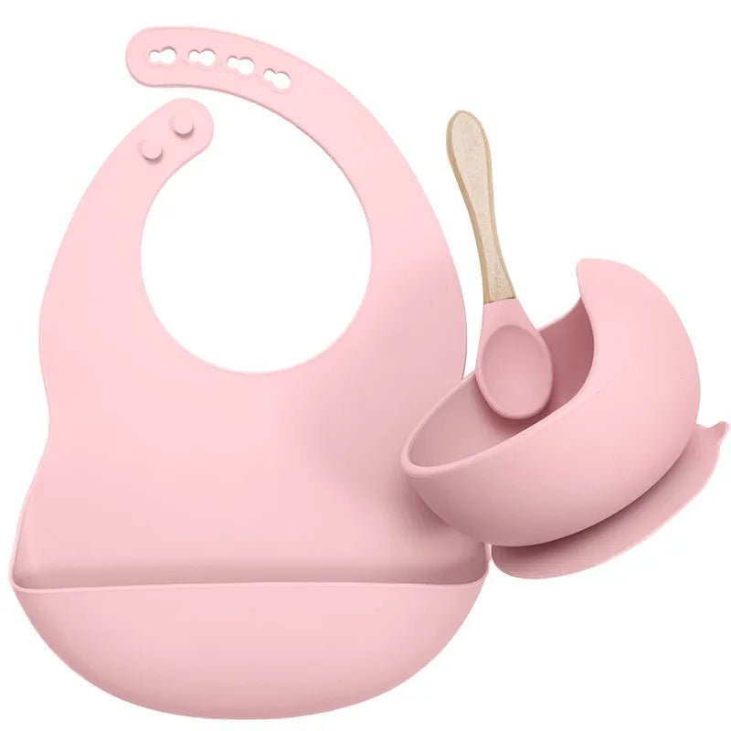 Set Repas Bébé Silicone et Bambou - Rose- Le monde des pitchounes