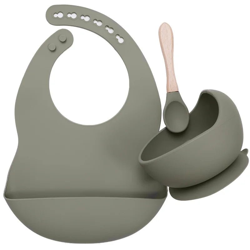 Set Repas Bébé Silicone et Bambou - Vert- Le monde des pitchounes