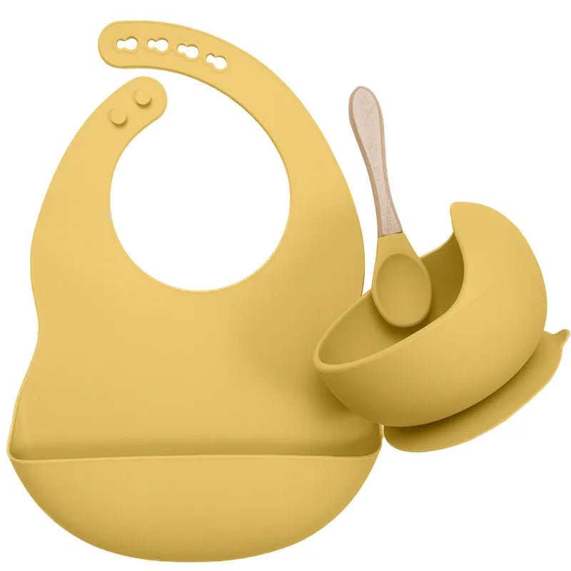 Set Repas Bébé Silicone et Bambou - Moutarde- Le monde des pitchounes