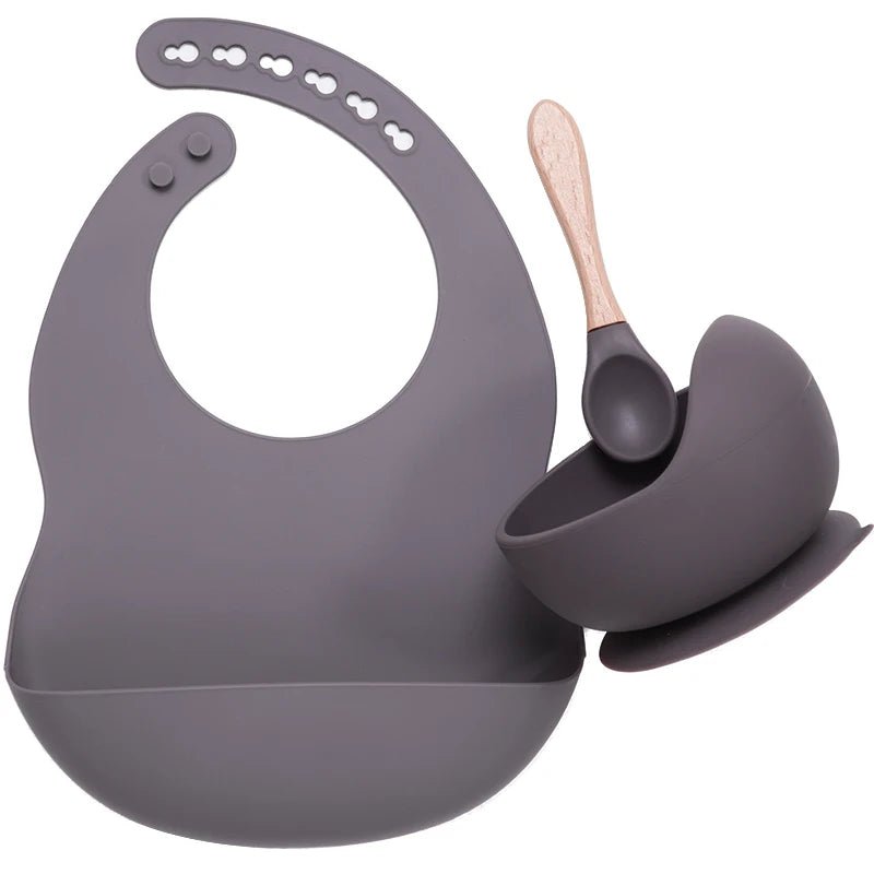 Set Repas Bébé Silicone et Bambou - Gris foncé- Le monde des pitchounes