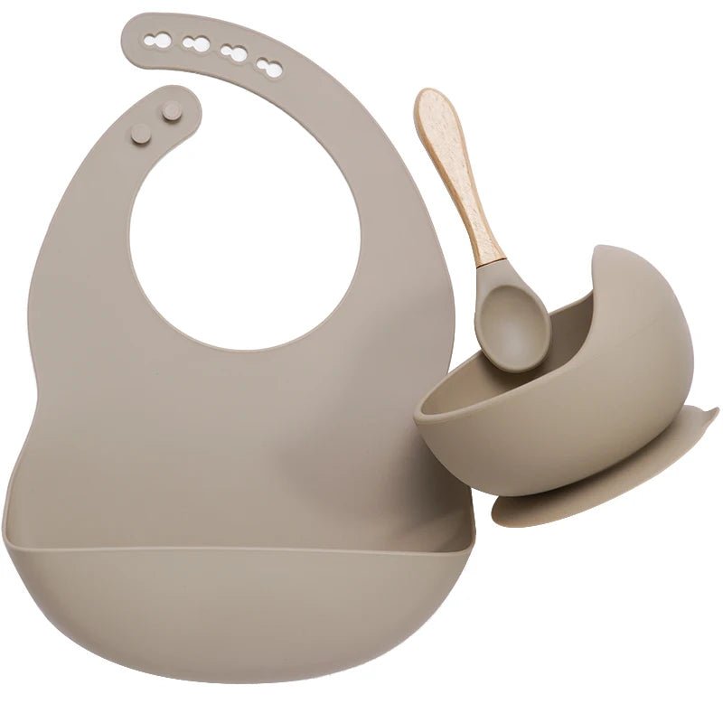 Set Repas Bébé Silicone et Bambou - Taupe- Le monde des pitchounes