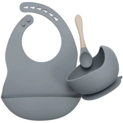 Set Repas Bébé Silicone et Bambou - Gris- Le monde des pitchounes