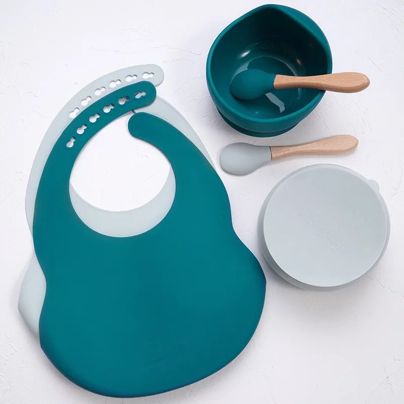 Set Repas Bébé Silicone et Bambou - Bleu Océan- Le monde des pitchounes